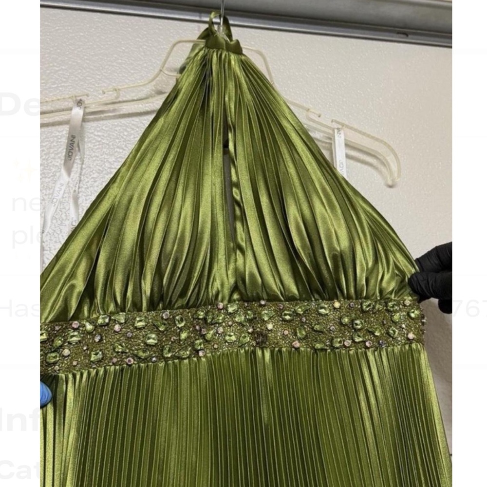 Jovani Green Beaded Halter Dress